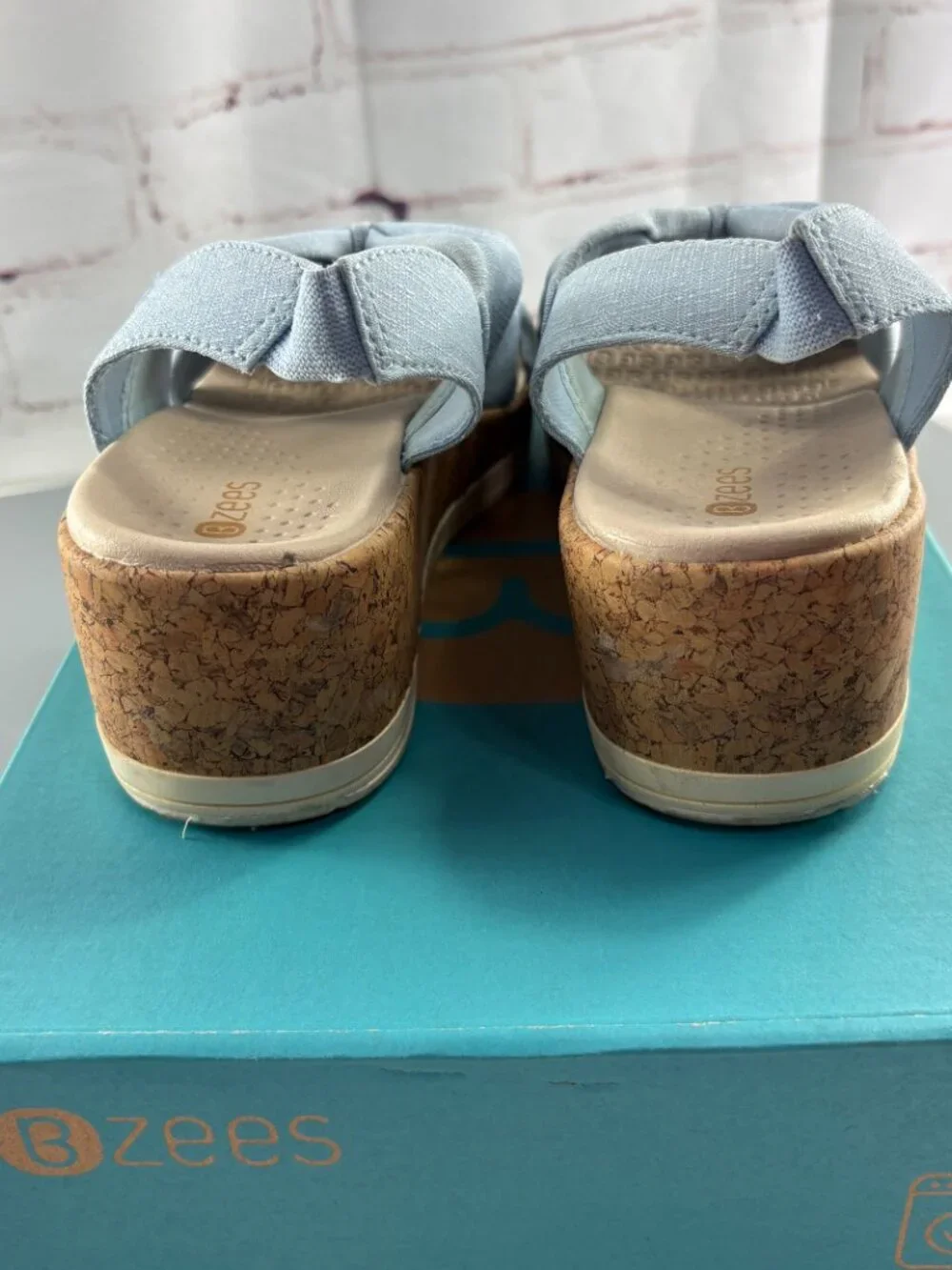 Bzees Cloud Roma Cork Wedge Beaded Washable Slip-On Sandal Blue Women's SZ 10 M